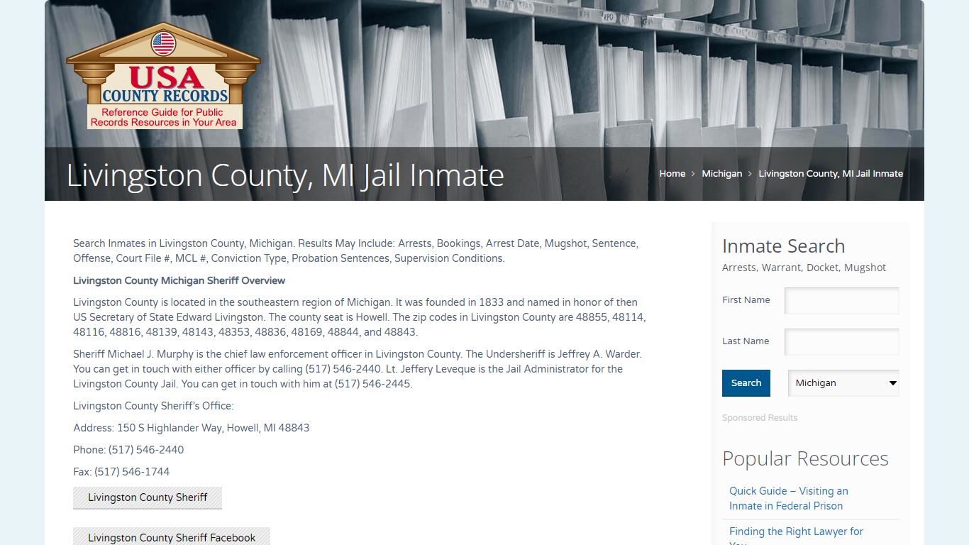 Livingston County, MI Jail Inmate | Name Search